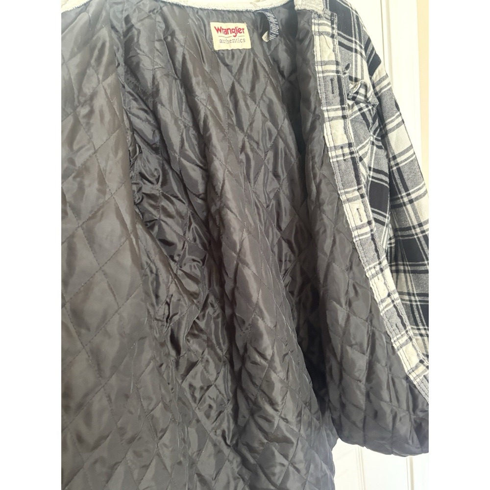 Wrangler Men's Plaid Quilted Hooded Shacket Jacket Insulated Lined Black Gray L - Picture 4 of 6